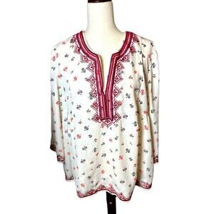 GAP Womens Boho Semi Sheer Floral Top Embroidered Blouse Ivory Peasant Fall